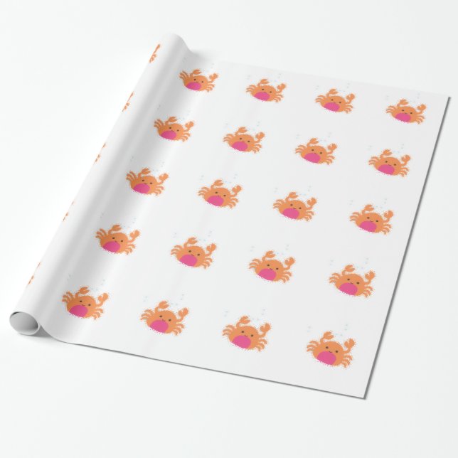 Orange Cartoon Crab Wrapping Paper (Unrolled)