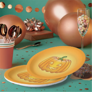 Orange Cartoon Halloween Pumpkin Paper Plate