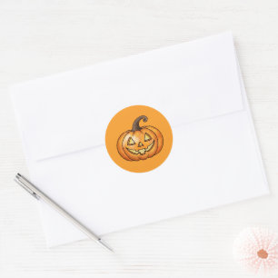 Orange Cartoon Jack O Lantern Pumpkin Halloween Classic Round Sticker