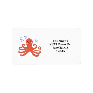 Orange Cartoon Octopus Label