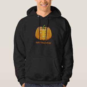 Orange Cartoon Pumpkin And Happy Halloween Text Hoodie