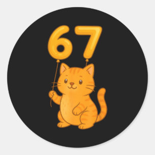 Orange Cat 67 Meme Six Seven Balloon Funny Gen Alp Classic Round Sticker