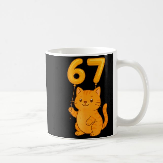 Orange Cat 67 Meme Six Seven Balloon Funny Gen Alp Coffee Mug (Right)