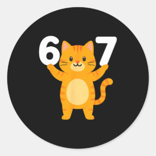Orange Cat 67 Meme Six Seven Funny Cat Lover  Classic Round Sticker