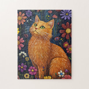 Orange Cat Amid Colourful Blossoms Jigsaw Puzzle