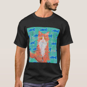 Orange Cat and Blue Fish T-Shirt