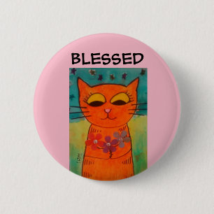 ORANGE CAT ART BLESSED BUTTON