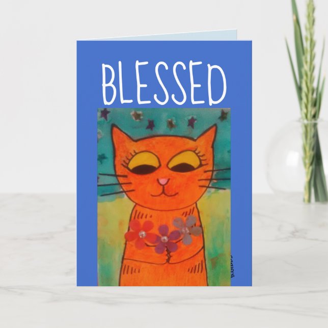 ORANGE CAT ART BLESSED GREETING CARDS (Front)