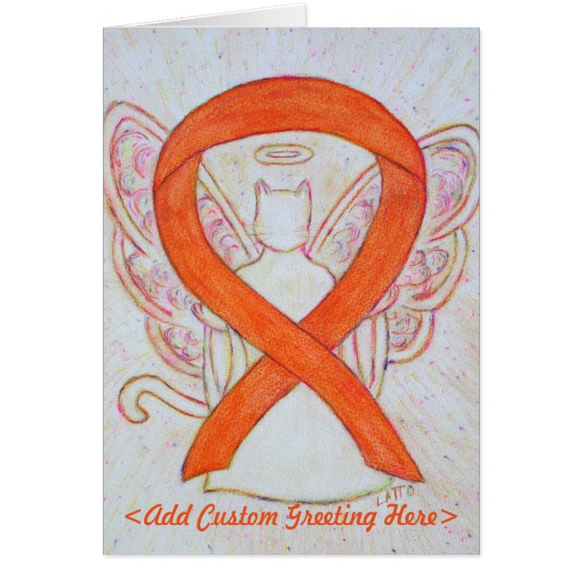 Orange Cat Awareness Ribbon Angel Greeting Card (Front)