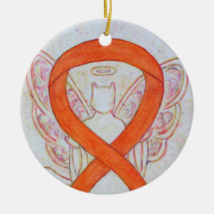 Orange Cat Awareness Ribbon Angel Ornaments