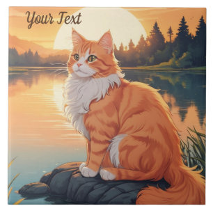 Orange Cat by Lake Ceramic Tile
