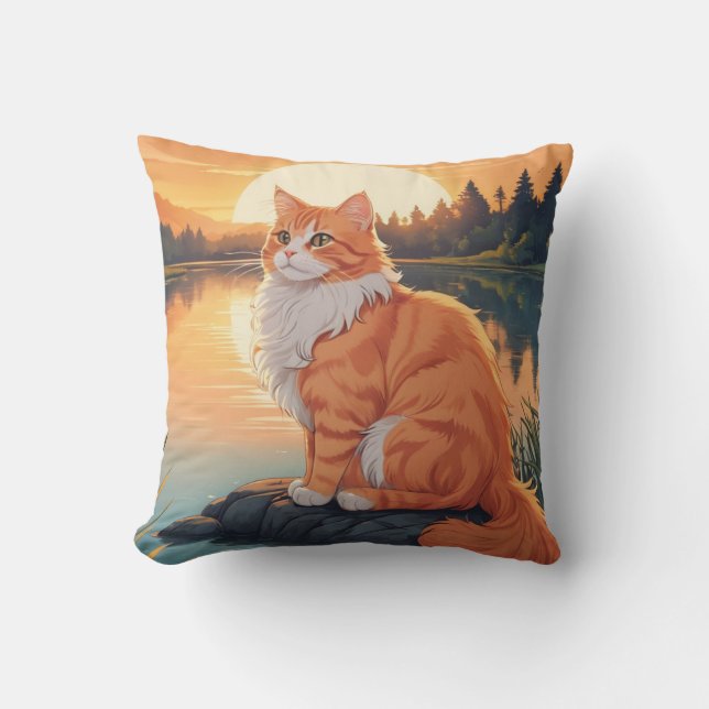 Orange Cat by Lake Cushion (Front)