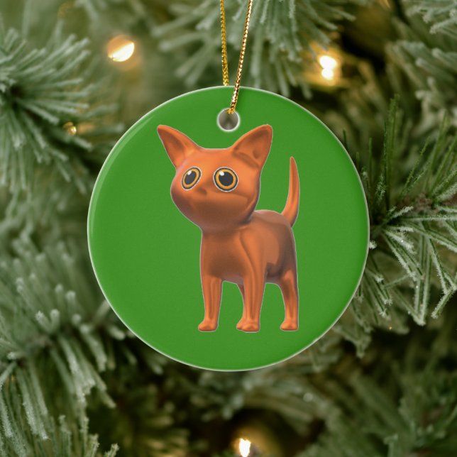 Orange Cat Ceramic Ornament (Tree)