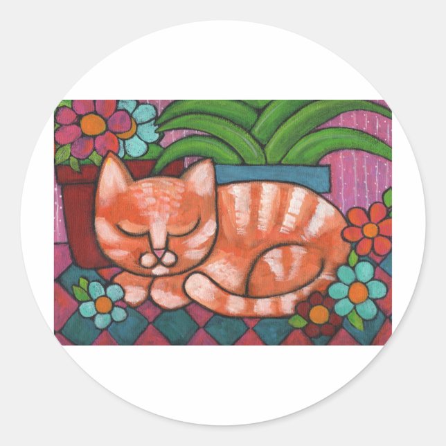 Orange Cat Classic Round Sticker (Front)