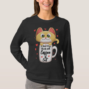 Orange Cat Coffee Cat Mug Kitty Meowing Humour T-Shirt
