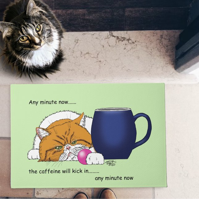 Orange Cat Coffee Mug Blue Doormat (Creator Uploaded)