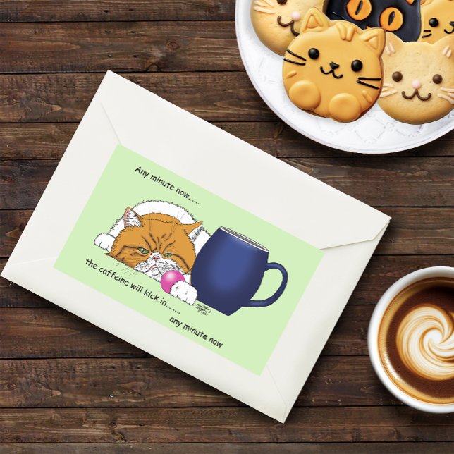Orange Cat Coffee Mug Blue Rectangular Sticker (Creator Uploaded)