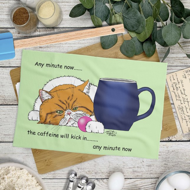 Orange Cat Coffee Mug Blue Tea Towel (Creator Uploaded)