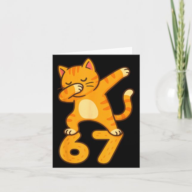 Orange Cat Dabbing Funny 67 Six Seven Meme  Card (Front)