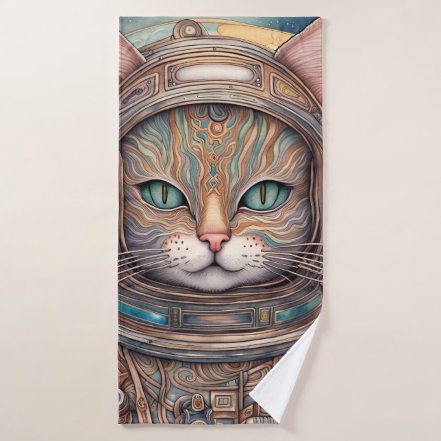 Orange Cat Drinking Tea  Bath Towel Set (Bath Towel)