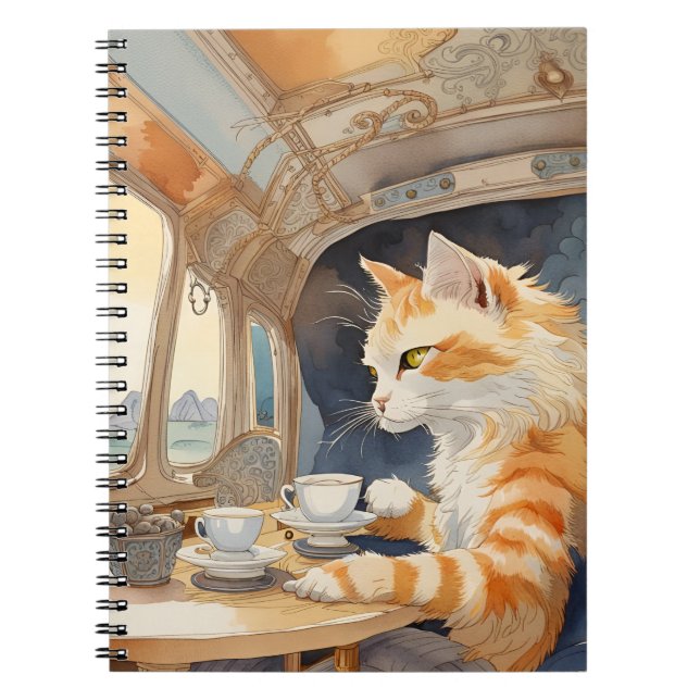 Orange Cat Drinking Tea  Notebook (Front)