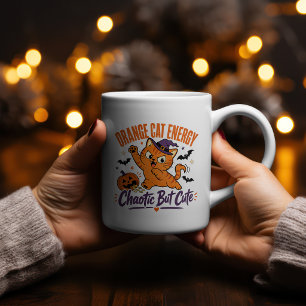Orange Cat Energy Halloween Shirt  Two-Tone Coffee Mug