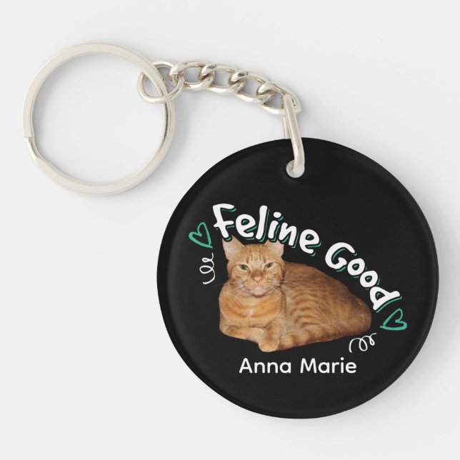 Orange Cat - Feline Good Pun Key Ring (Front)