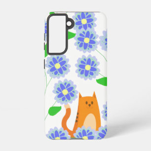 Orange Cat Floral Samsung Galaxy Case – White
