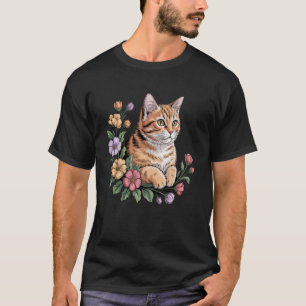 Orange Cat Flower Floral Cute Cat Lover T-Shirt