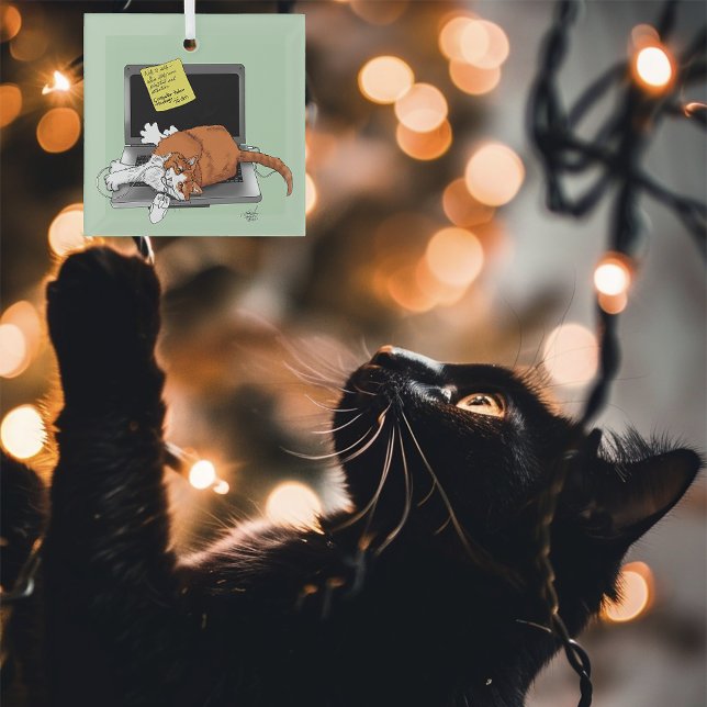 Orange Cat Funny Laptop Glass Tree Decoration (Creator Uploaded)