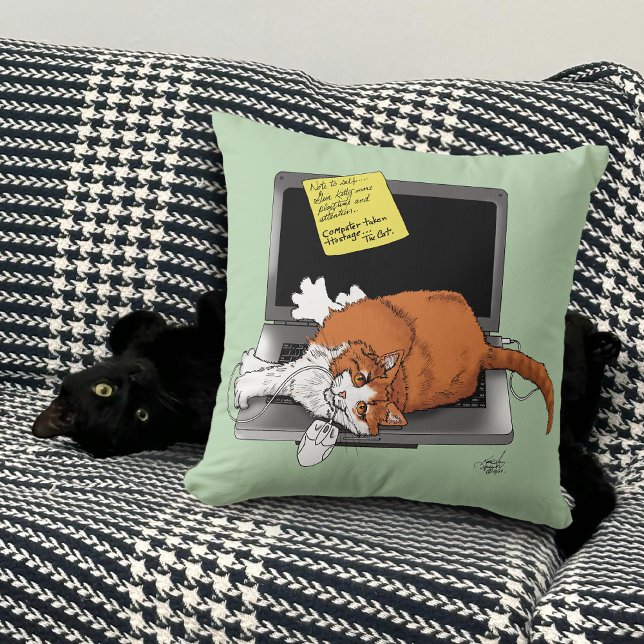Orange Cat Funny Laptop Green Work Home Cushion (Creator Uploaded)