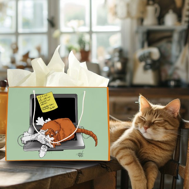Orange Cat Funny Laptop Green Work Home Large Gift Bag (Creator Uploaded)