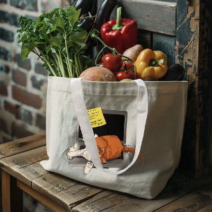Orange Cat Funny Laptop Green Work Home Large Tote Bag