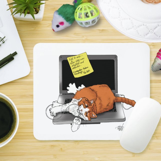 Orange Cat Funny Laptop Green Work Home Mouse Pad (Creator Uploaded)