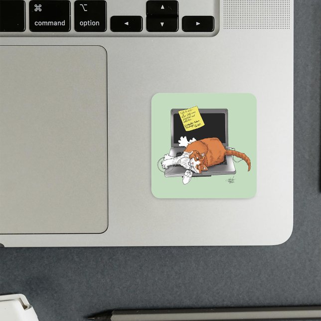 Orange Cat Funny Laptop Green Work Home Square Sticker (Creator Uploaded)