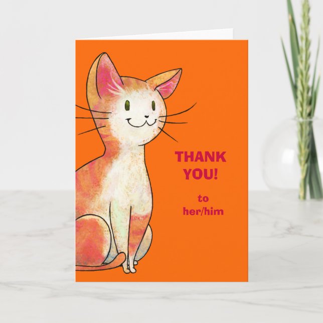Orange Cat Greeting Card(customisable) Thank You Card (Front)