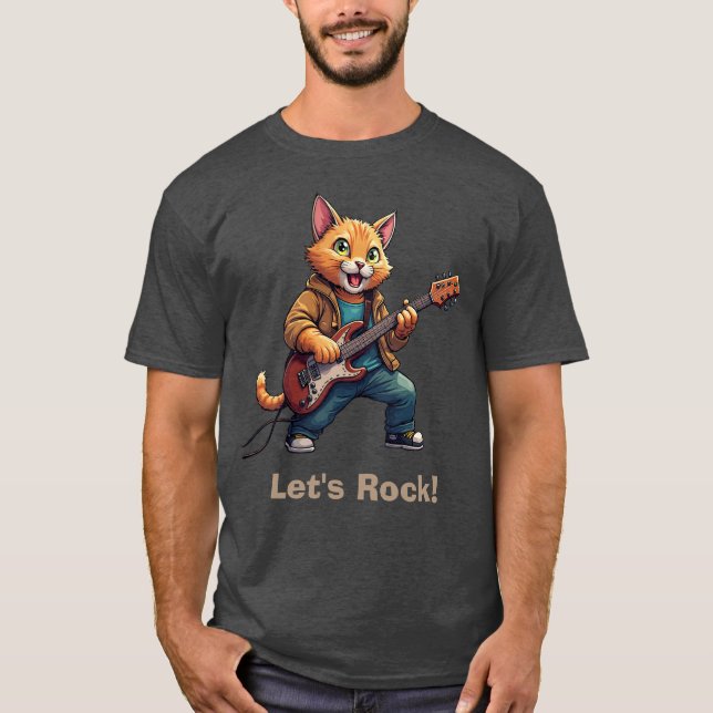 Orange Cat Guitar Player T-Shirt (Front)