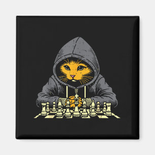 Orange Cat Hoodie Playing Chess Game Cool Women Me Magnet