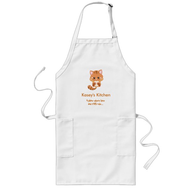 Orange cat illustration long apron (Front)