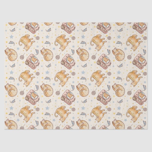 Orange Cat in a Backpack, Stars, and Yarn Tissue Paper (Front)