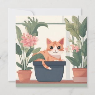 Orange Cat in a Flower Pot  Card