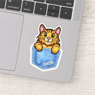 Orange Cat in Faux Denim Pocket with Custom Name