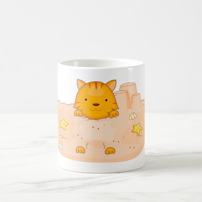 Orange Cat in Sandcastle Beach Scene Coffee Mug (Creator Uploaded)