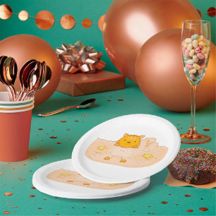 Orange Cat in Sandcastle Beach Scene Paper Plate