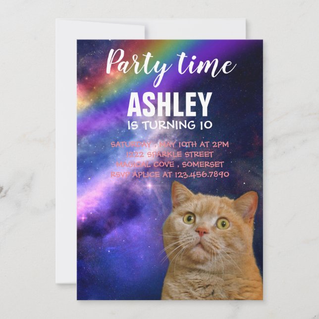 Orange Cat In Space Party Invitation (Front)