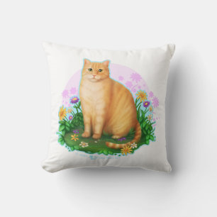 Orange Cat in the Flower Patch Cushion