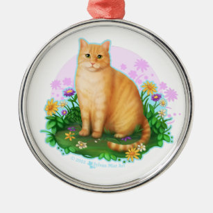 Orange Cat in the Flower Patch Metal Ornament