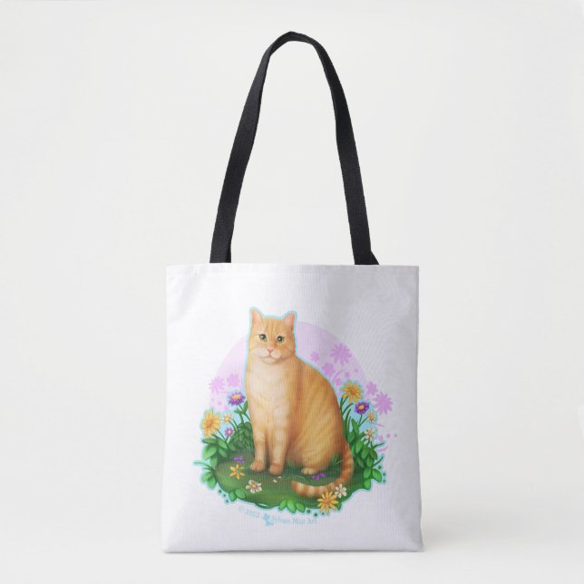 Orange Cat in the Flower Patch Tote Bag (Front)