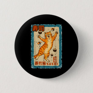 Orange Cat Jumng With Sushi Japanese Food Men Wome 6 Cm Round Badge