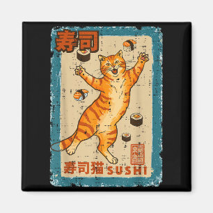 Orange Cat Jumng With Sushi Japanese Food Men Wome Magnet